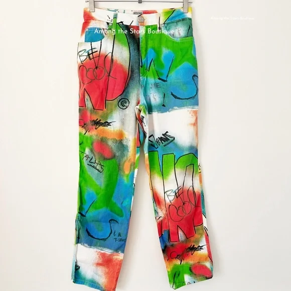 Super Rare Vintage 90s Moschino Graffiti Print Jeans Alt. ASO Phoebe in Friends - Picture 12 of 14